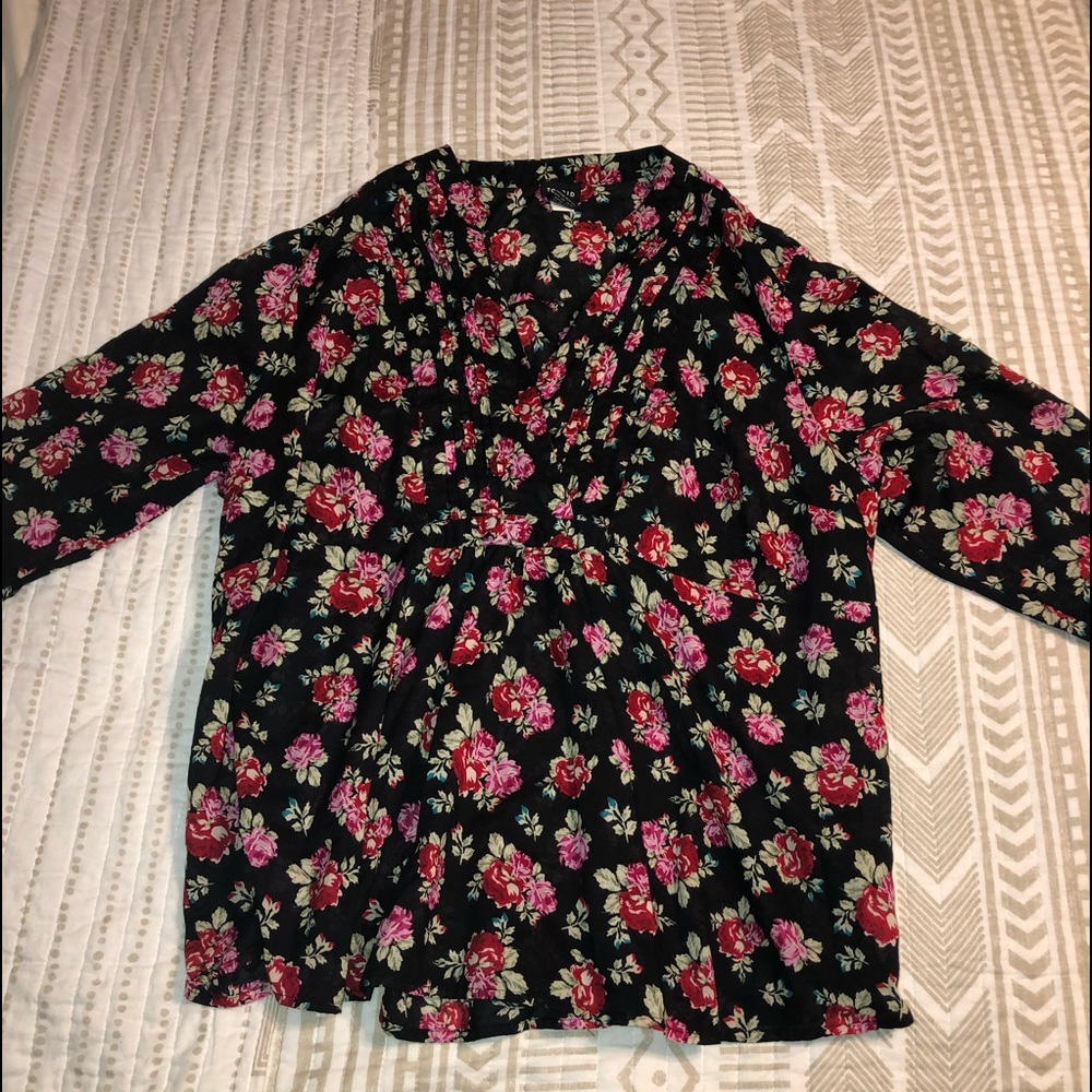 Pleated Floral Blouse